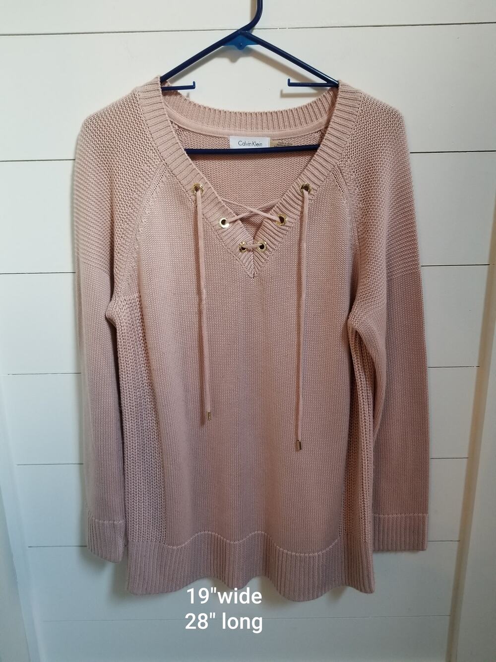 Calvin Klein Womens Pink Long Sleeve Tie Neck Knitted Pullover Sweater Size S
